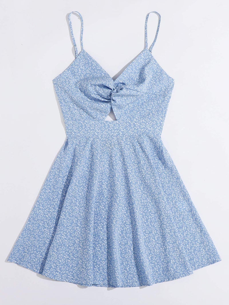 Floerns Women's Boho Floral Print Twist Front Cami A Line Mini Dress Bonnie Blue XL - Image 4